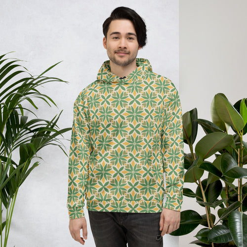 Green Petal Tile AOP Hoodie mockup 1 pattern preview