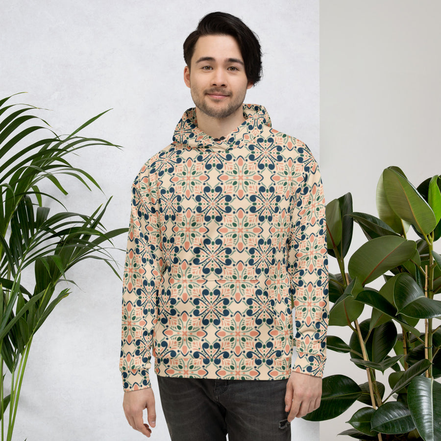 Garden Navy AOP Hoodie mockup 1