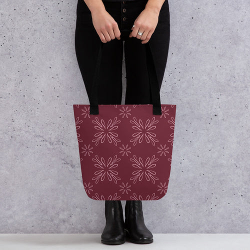 Burgundy Daisy Tote Bag mockup 1 pattern preview