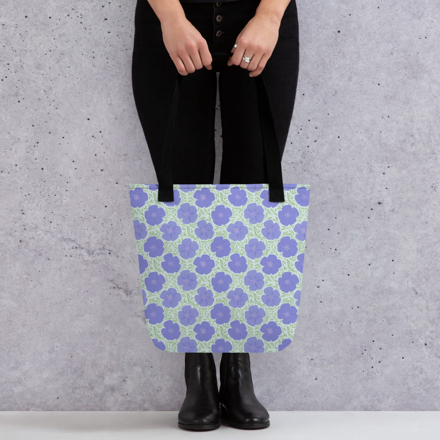 Periwinkle Poppy Vine Tote Bag mockup 1