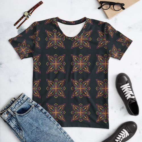 Golden Ikat Star AOP Women's T-Shirt mockup 1 pattern preview