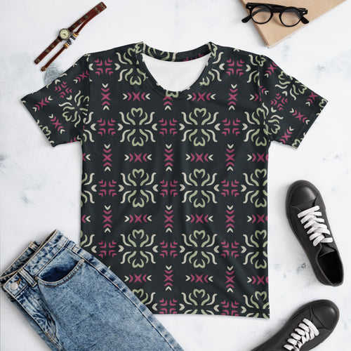 Sage Heart Cross AOP Women's T-Shirt mockup 1 pattern preview