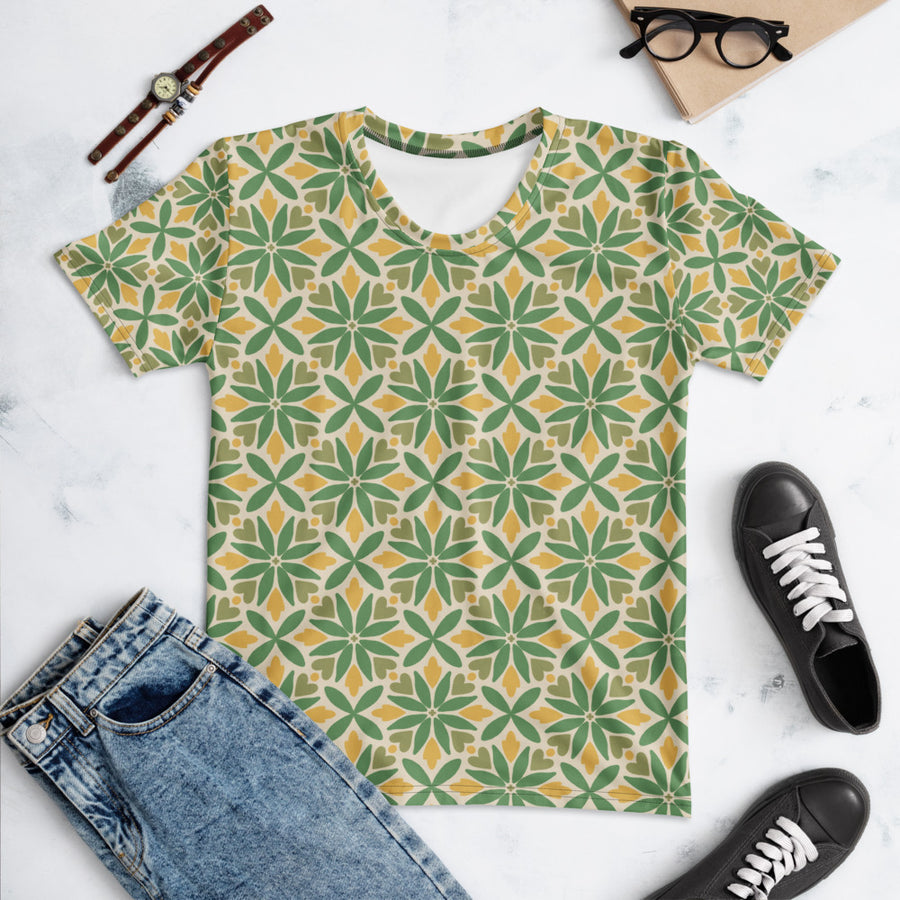 Green Petal Tile AOP Women's T-Shirt mockup 1