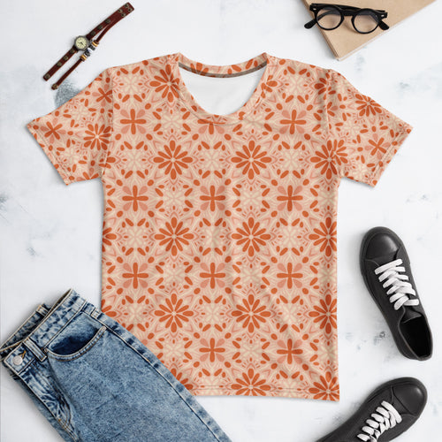 Peach Tonal Bloom AOP Women's T-Shirt mockup 1 pattern preview