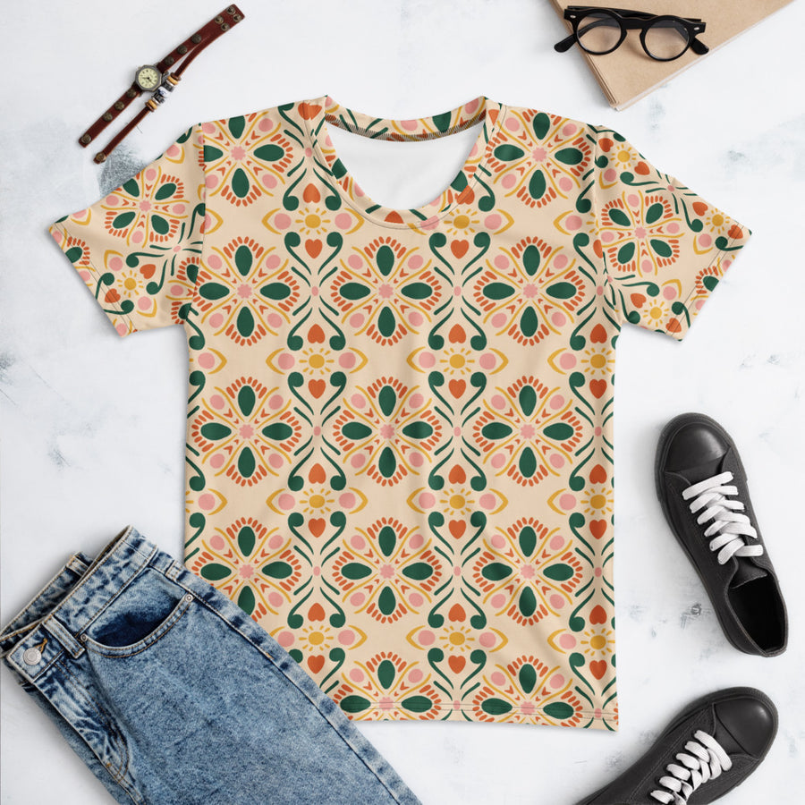 Sunheart Tile AOP Women's T-Shirt mockup 1