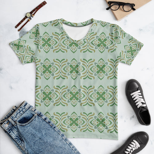 Olive Butterfly AOP Women's T-Shirt mockup 1 pattern preview