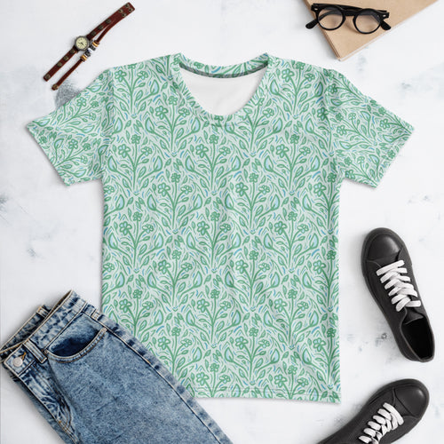 Teal Vine Damask AOP Women's T-Shirt mockup 1 pattern preview