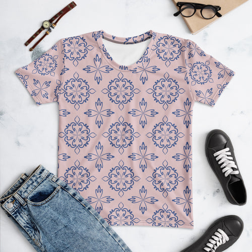Cobalt Tulip AOP Women's T-Shirt mockup 1 pattern preview