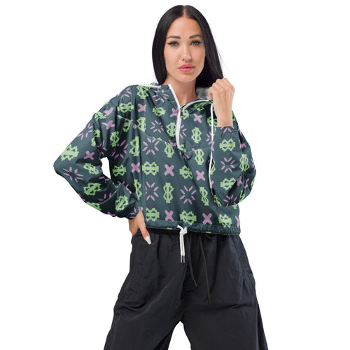 Coachella Stitches AOP Women's Cropped Windbreaker mockup 1 pattern preview
