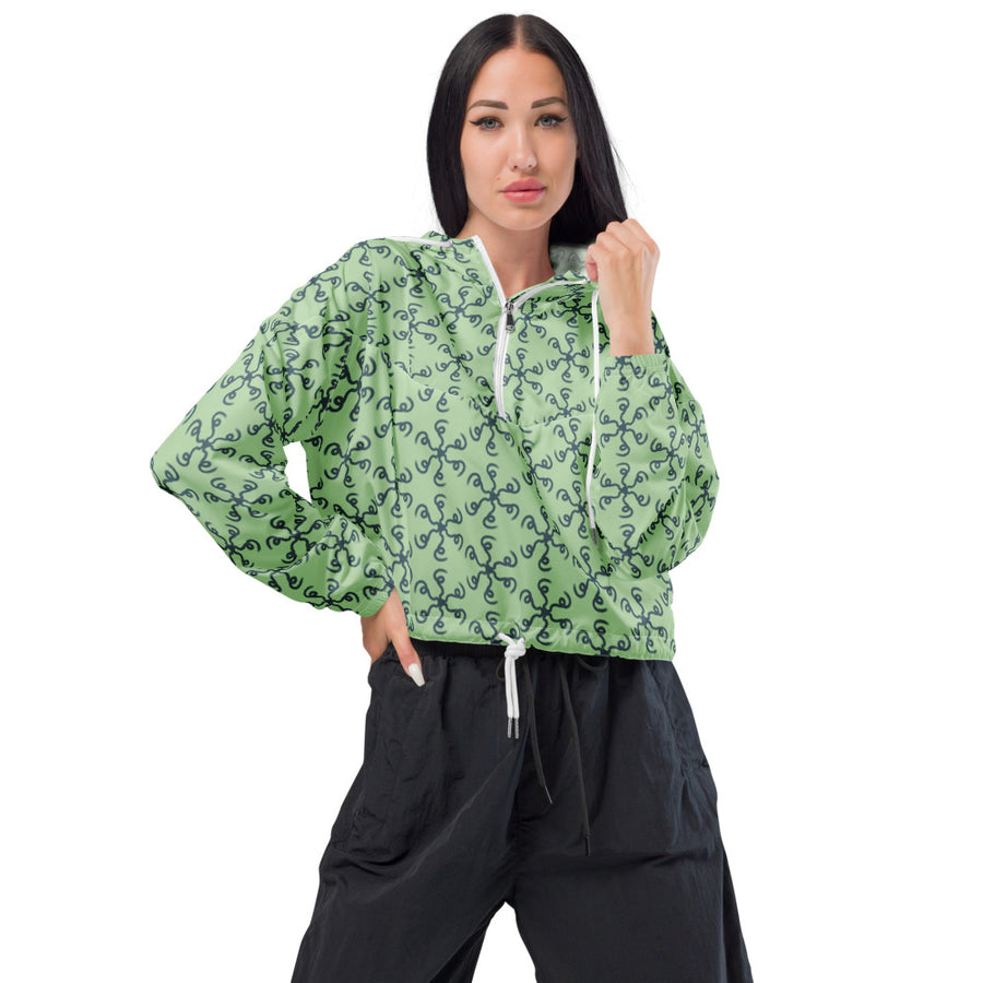Coachella Spin Out Mint AOP Women's Cropped Windbreaker mockup 1