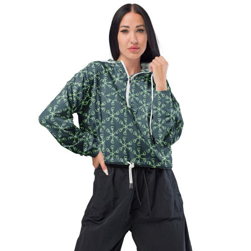 Coachella Spin Out Slate Mint AOP Women's Cropped Windbreaker mockup 1 pattern preview