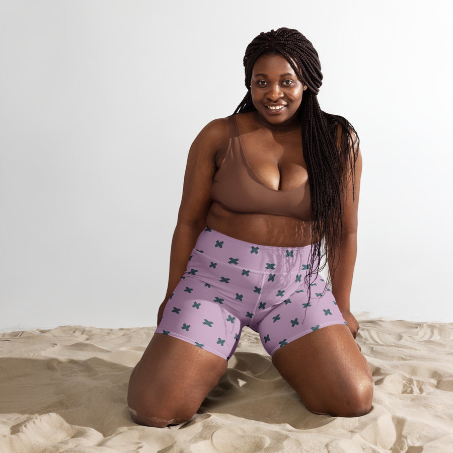 Coachella Butterfly Lavender AOP Biker Shorts mockup 1