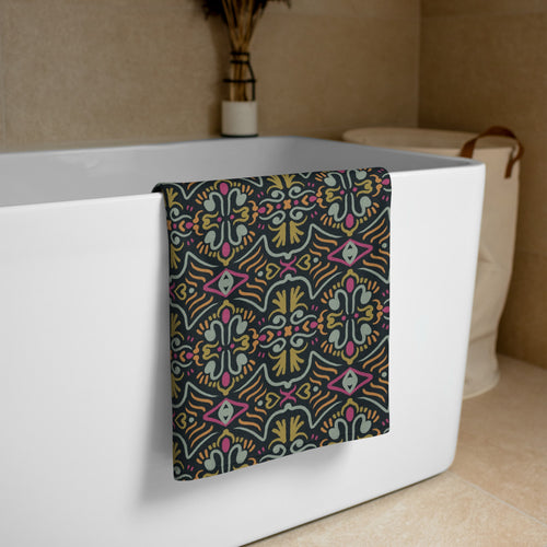 Dark Folk Eye Beach Towel mockup 1 pattern preview