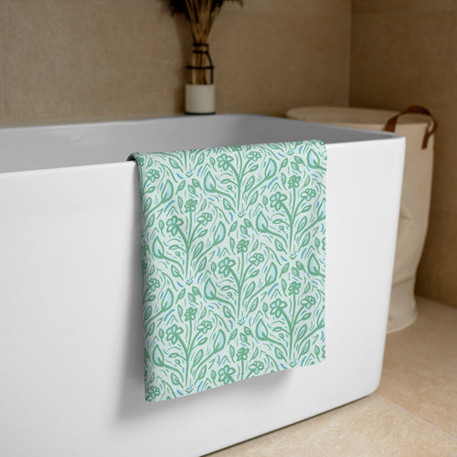 Teal Vine Damask Beach Towel mockup 1 pattern preview