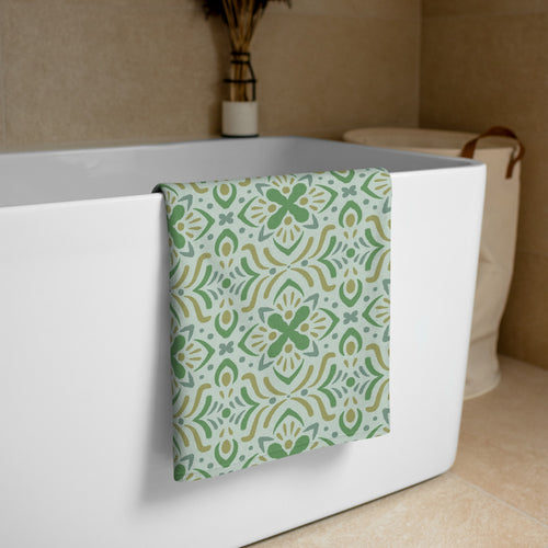 Mint Folk Beach Towel mockup 1 pattern preview