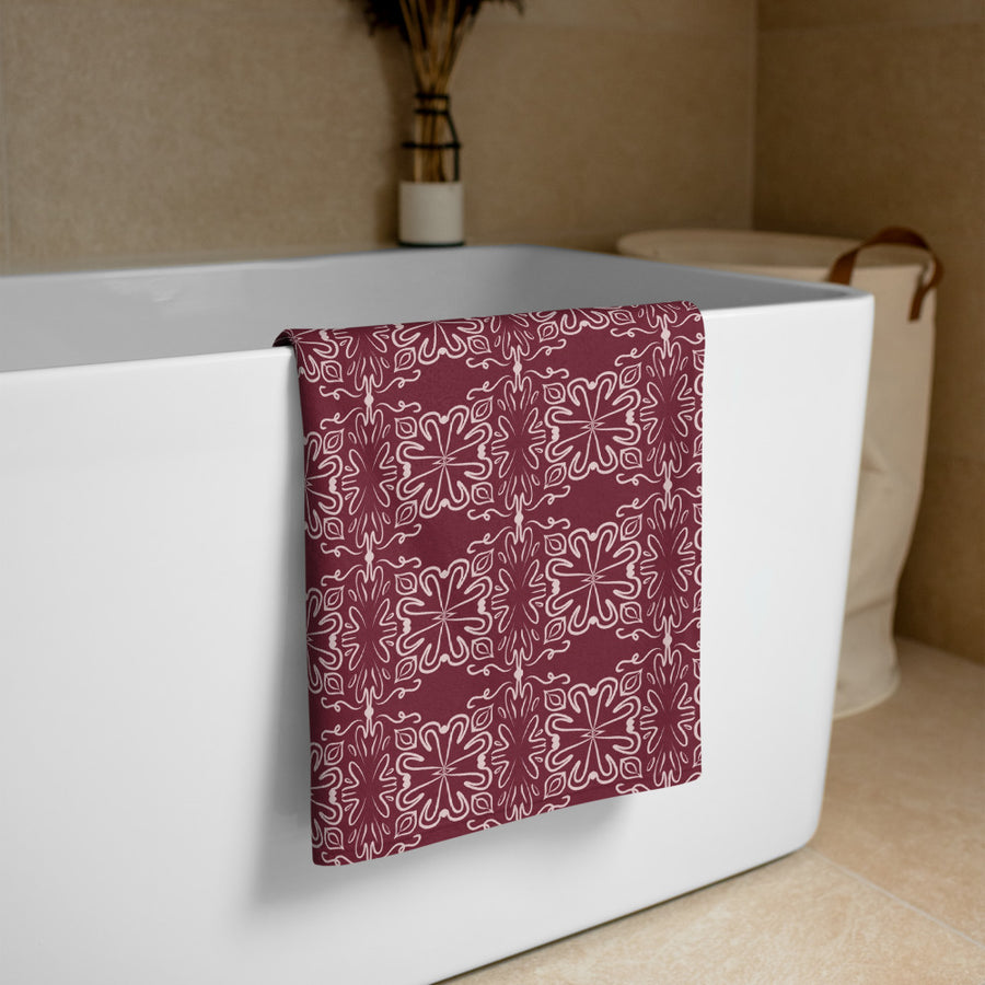 Crimson Garden Beach Towel mockup 1