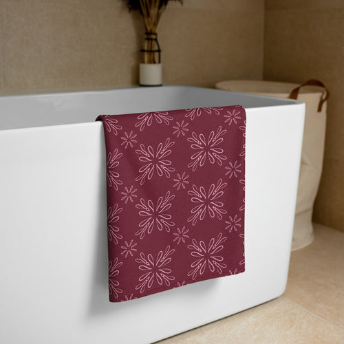 Burgundy Daisy Beach Towel mockup 1 pattern preview