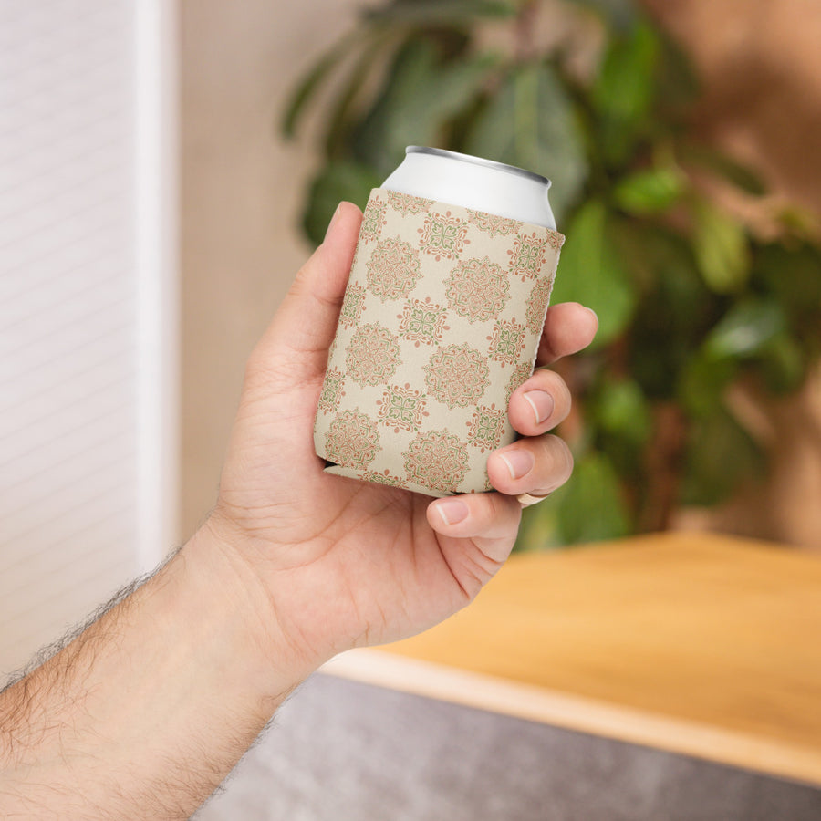 Peach Paisley Tile Can Cooler mockup 1