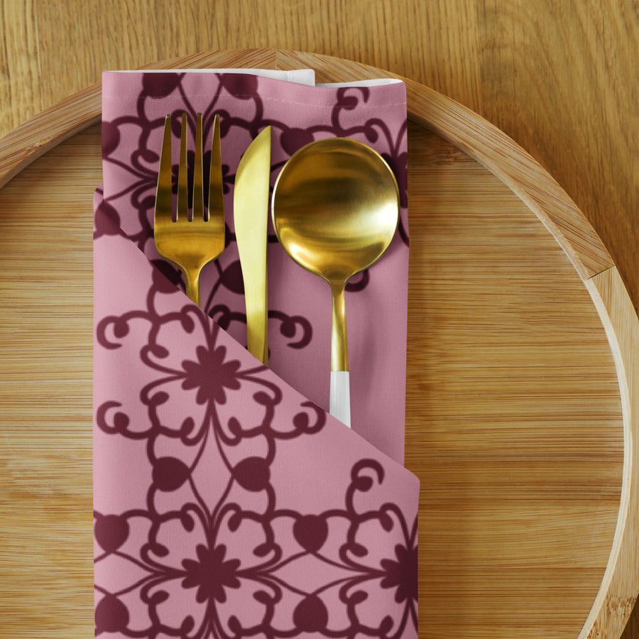Crimson Scrollwork Cloth Napkin Set mockup 1