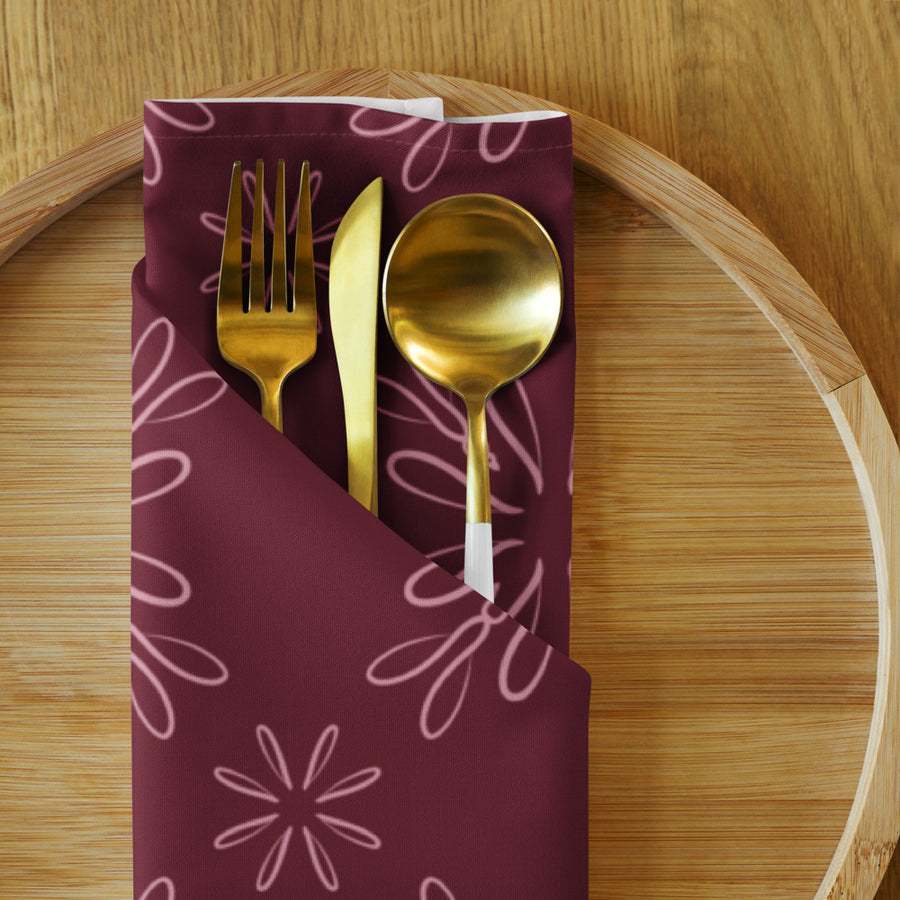 Burgundy Daisy Cloth Napkin Set mockup 1