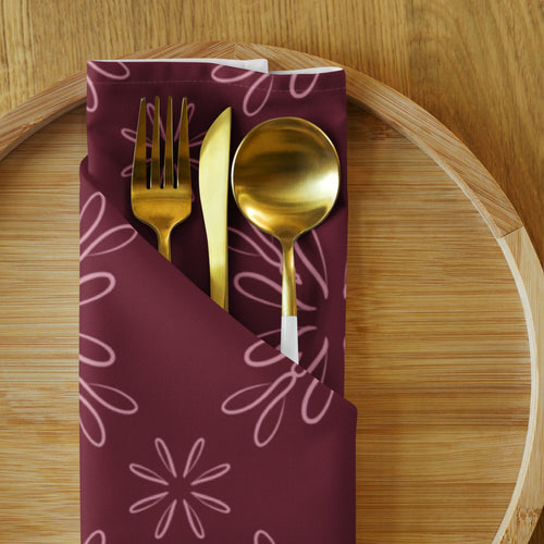 Burgundy Daisy Cloth Napkin Set mockup 1 pattern preview