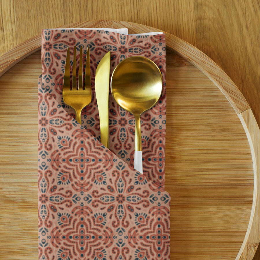 Terracotta Navy Tile Cloth Napkin Set mockup 1