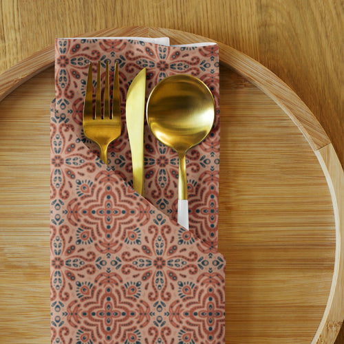 Terracotta Navy Tile Cloth Napkin Set mockup 1 pattern preview