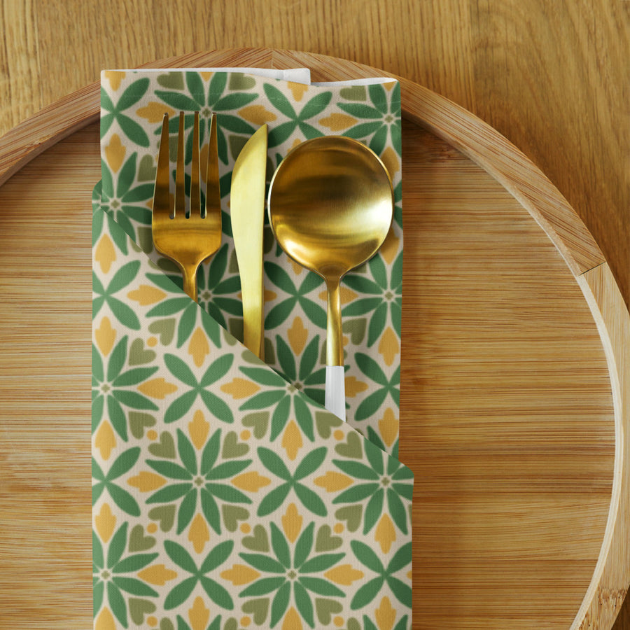 Green Petal Tile Cloth Napkin Set mockup 1