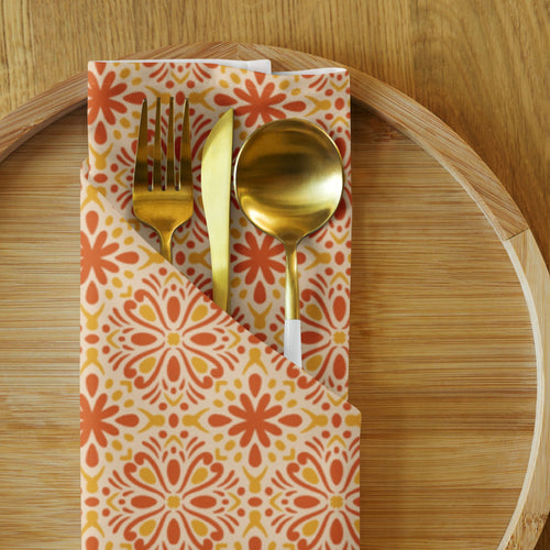 Tangerine Folk Cloth Napkin Set mockup 1 pattern preview