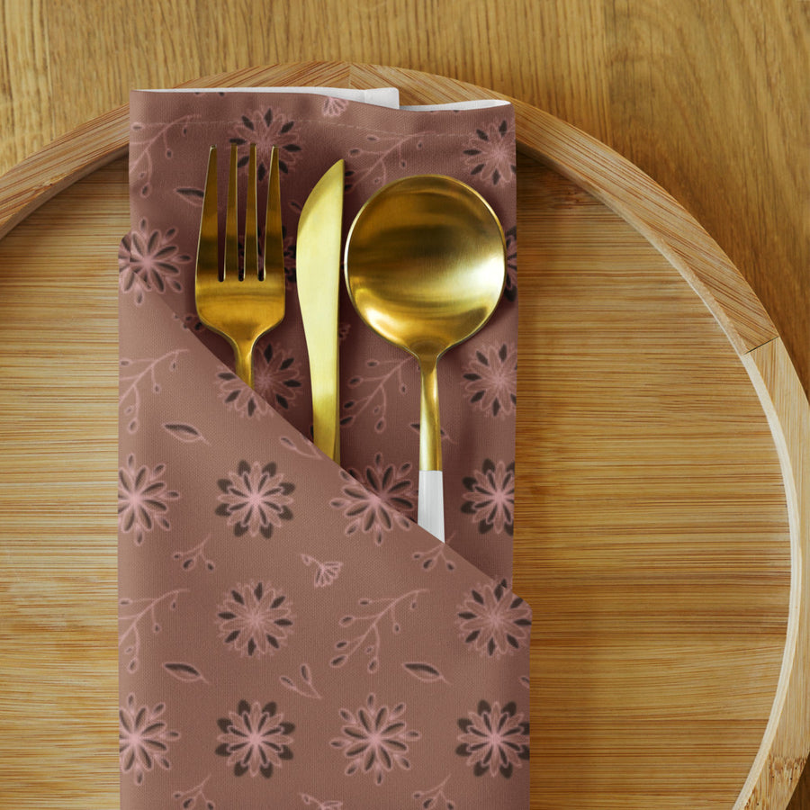 Mocha Botanical Cloth Napkin Set mockup 1