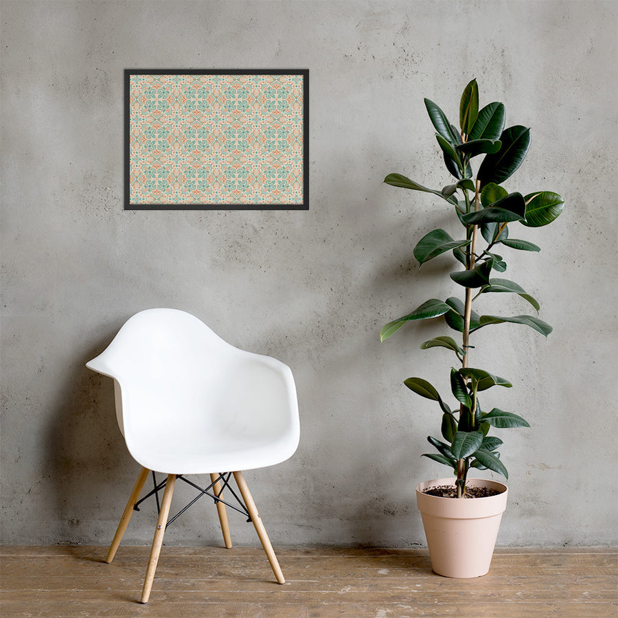 Teal Scroll Tile Framed Matte Poster mockup 1