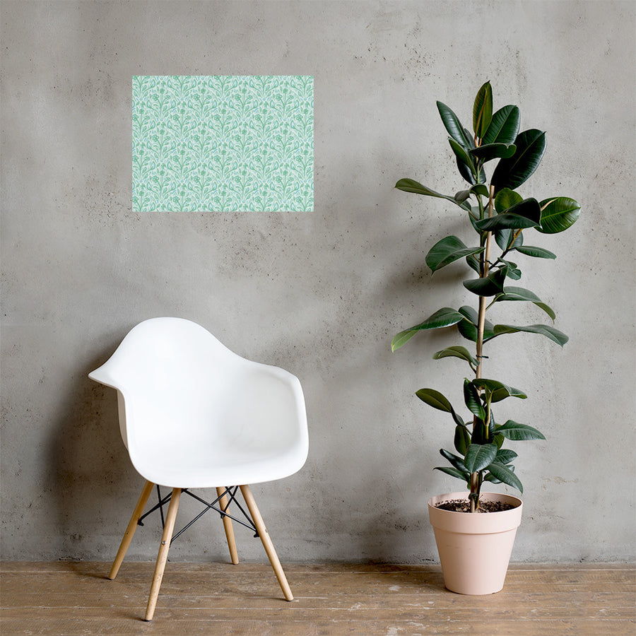 Teal Vine Damask Matte Poster mockup 1