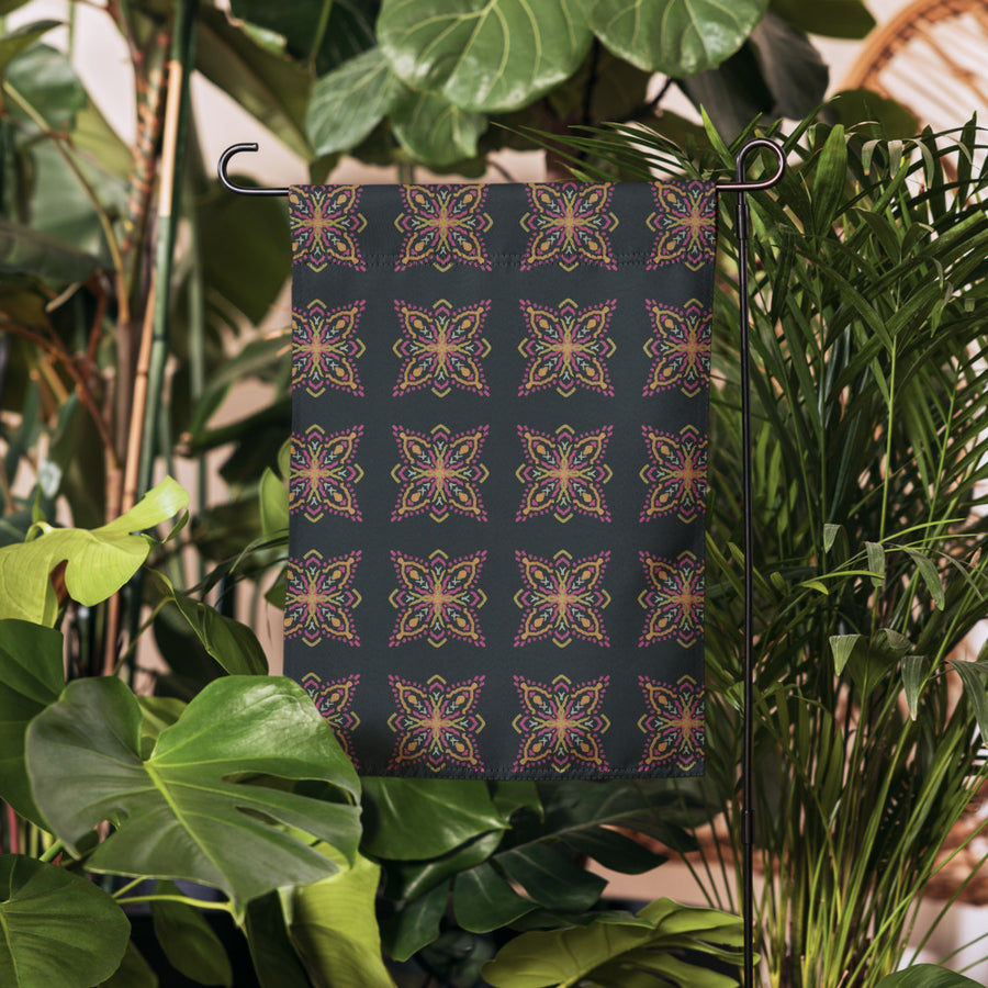 Golden Ikat Star Garden Flag mockup 1