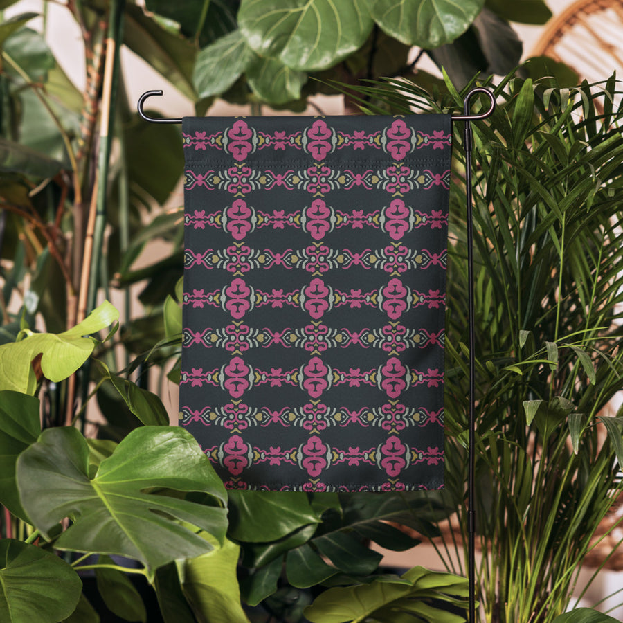 Magenta Baroque Garden Flag mockup 1