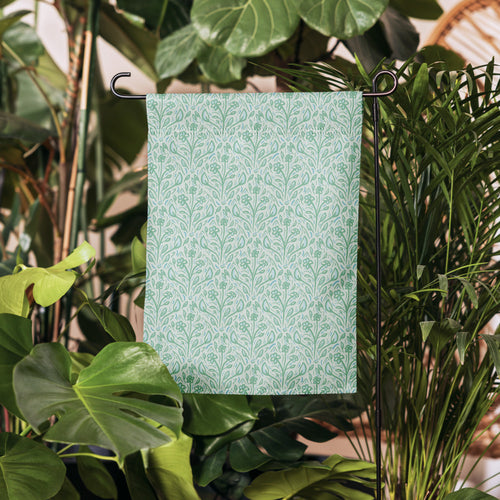 Teal Vine Damask Garden Flag mockup 1 pattern preview