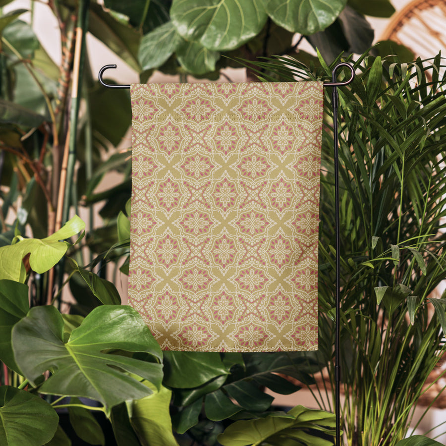 Golden Damask Tile Garden Flag mockup 1