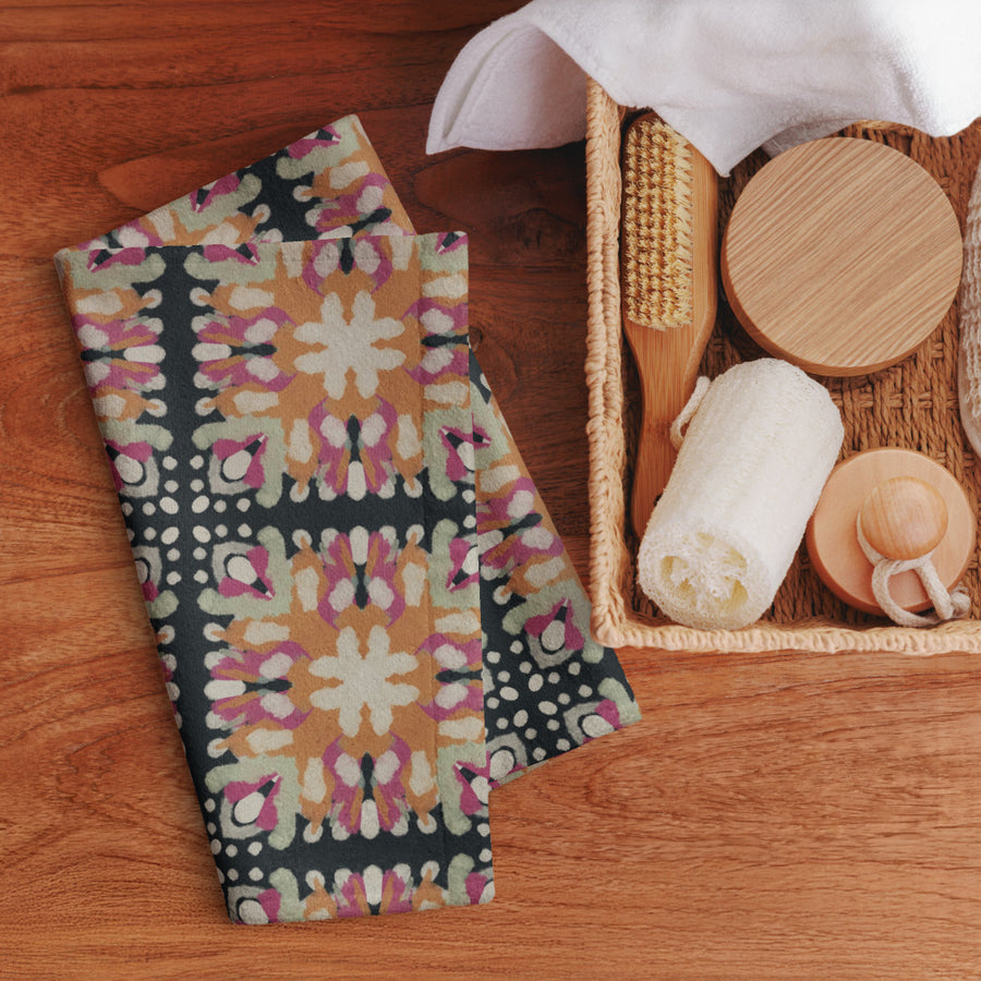 Inkblot Medallion Hand Towel mockup 1