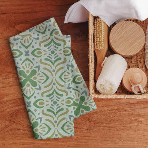 Mint Folk Hand Towel mockup 1 pattern preview