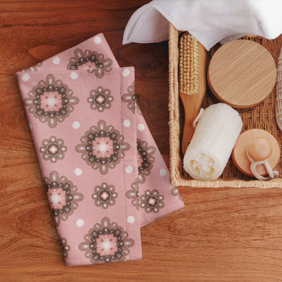Mocha Medallion Hand Towel mockup 1
