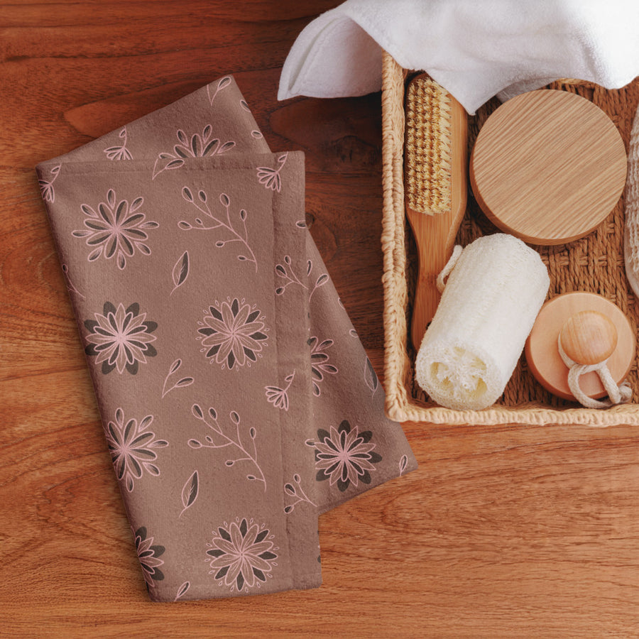 Mocha Botanical Hand Towel mockup 1