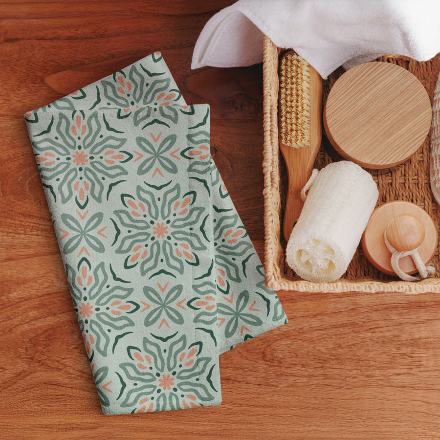 Mint Botanical Hand Towel mockup 1