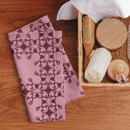 Crimson Scrollwork Hand Towel mockup 1 pattern preview
