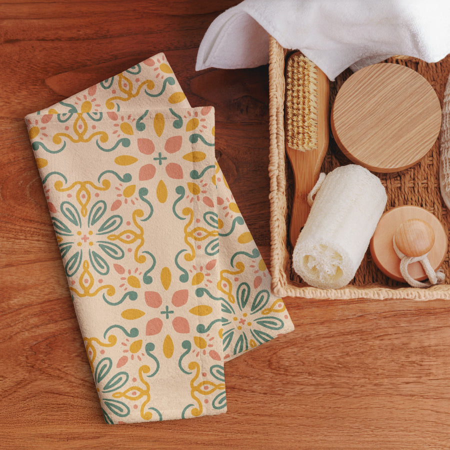 Folk Cross Tile Hand Towel mockup 1