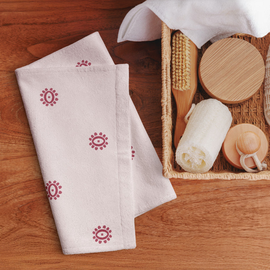 Alison Corner Light Hand Towel mockup 1