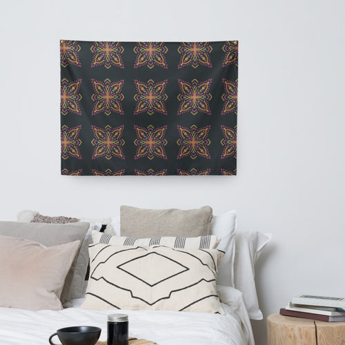 Golden Ikat Star Wall Tapestry mockup 1 pattern preview