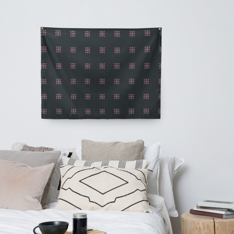 Pink Dot Flower Wall Tapestry mockup 1