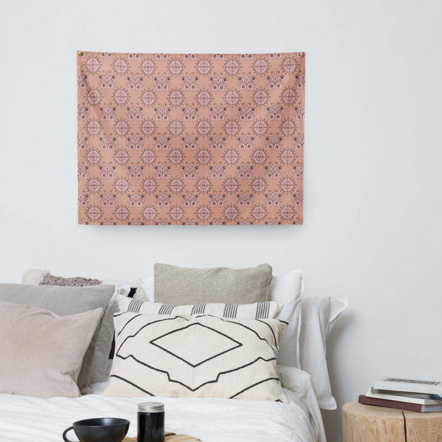 Mocha Butterfly Eye Wall Tapestry mockup 1