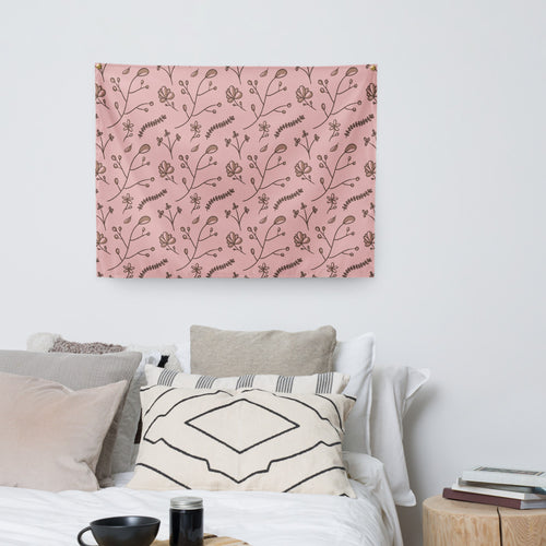 Mocha Sprig Wall Tapestry mockup 1 pattern preview