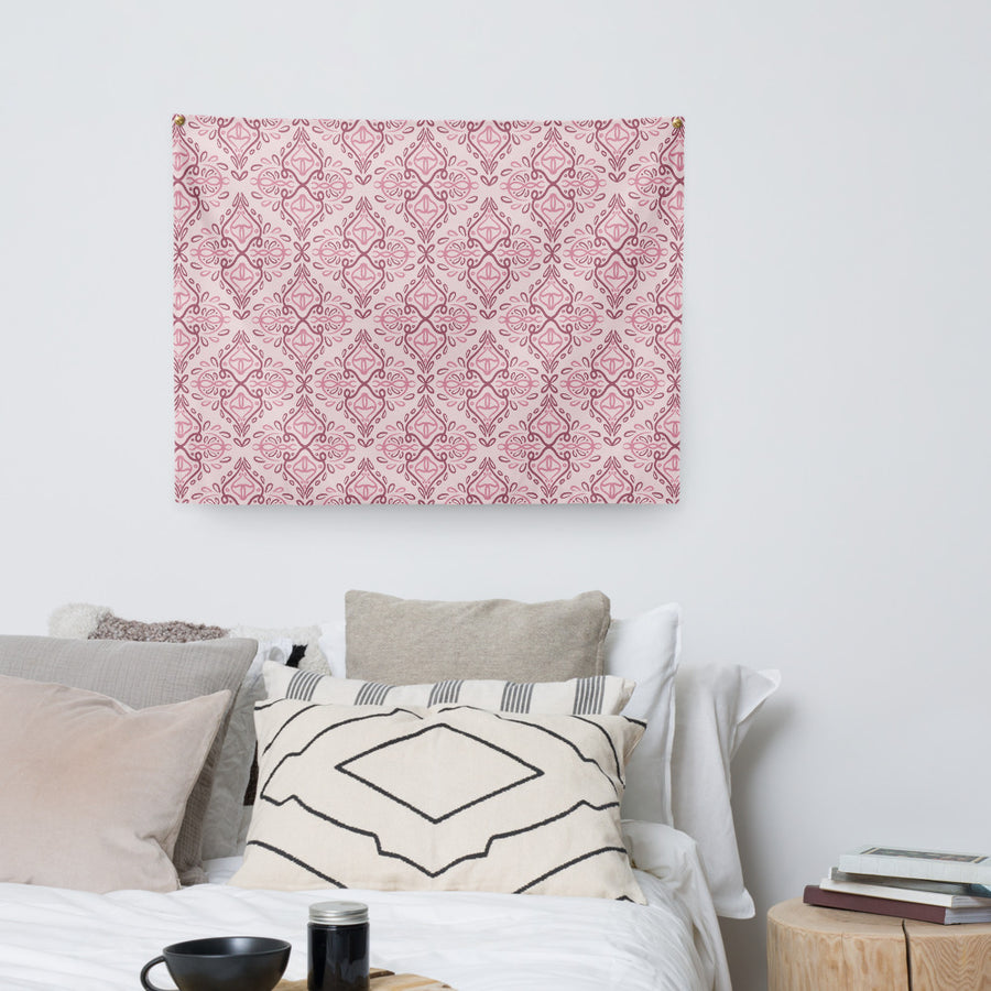 Rose Damask Wall Tapestry mockup 1