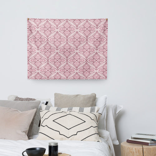 Rose Damask Wall Tapestry mockup 1 pattern preview